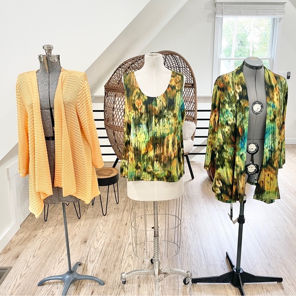 Slinky Brand Tops - NEW! XL green yellow colorful print kimono coverups blouse bundle 3 included